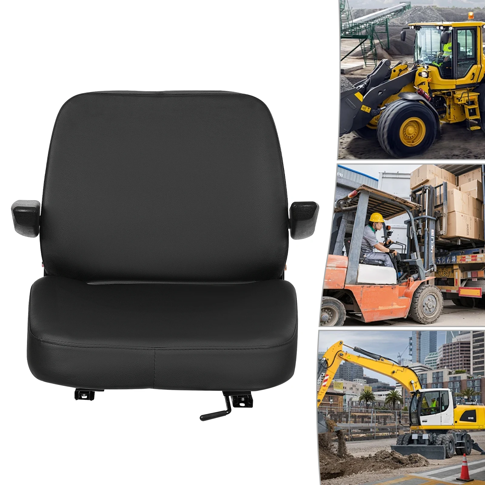 Forklift Seat Easy to Clean Tractor Seat PVC Synthetic Leather Forklift Seat with Armrest for Forklifts/Tractors/Bulldozers