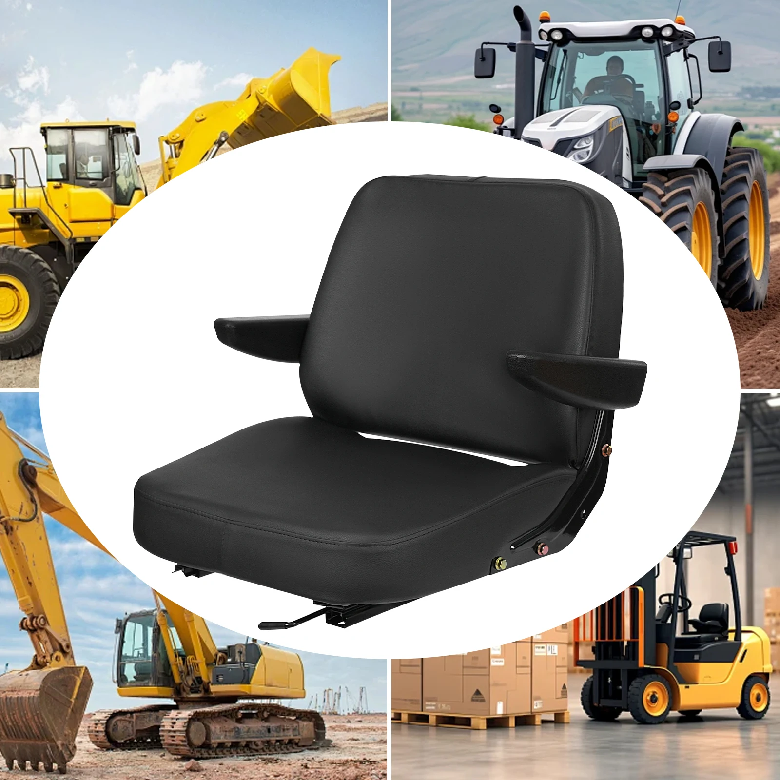 Forklift Seat Easy to Clean Tractor Seat PVC Synthetic Leather Forklift Seat with Armrest for Forklifts/Tractors/Bulldozers
