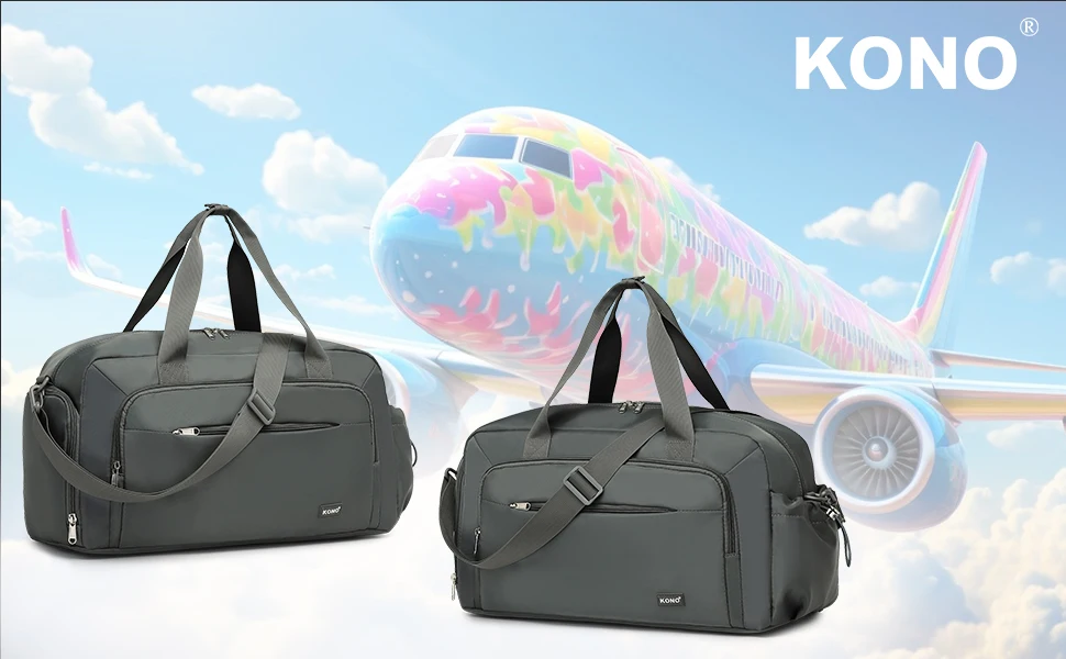 Kono Travel Bag hand luggage Set-2-Piece Weekend bag with Shoe Compartment & Cosmetic Bag bag Multi-chamber Design for Travel Sports