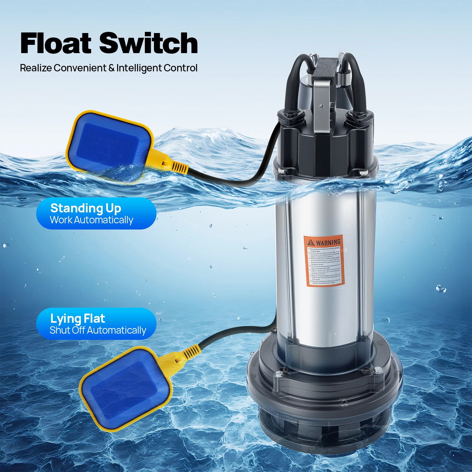 2HP Submersible Water Pump 1500W, 36000L/H Stainless Steel Sump Pump with Float Switch, Clean & Dirty Water Drainage for Swimming Pool, Farm, Industry