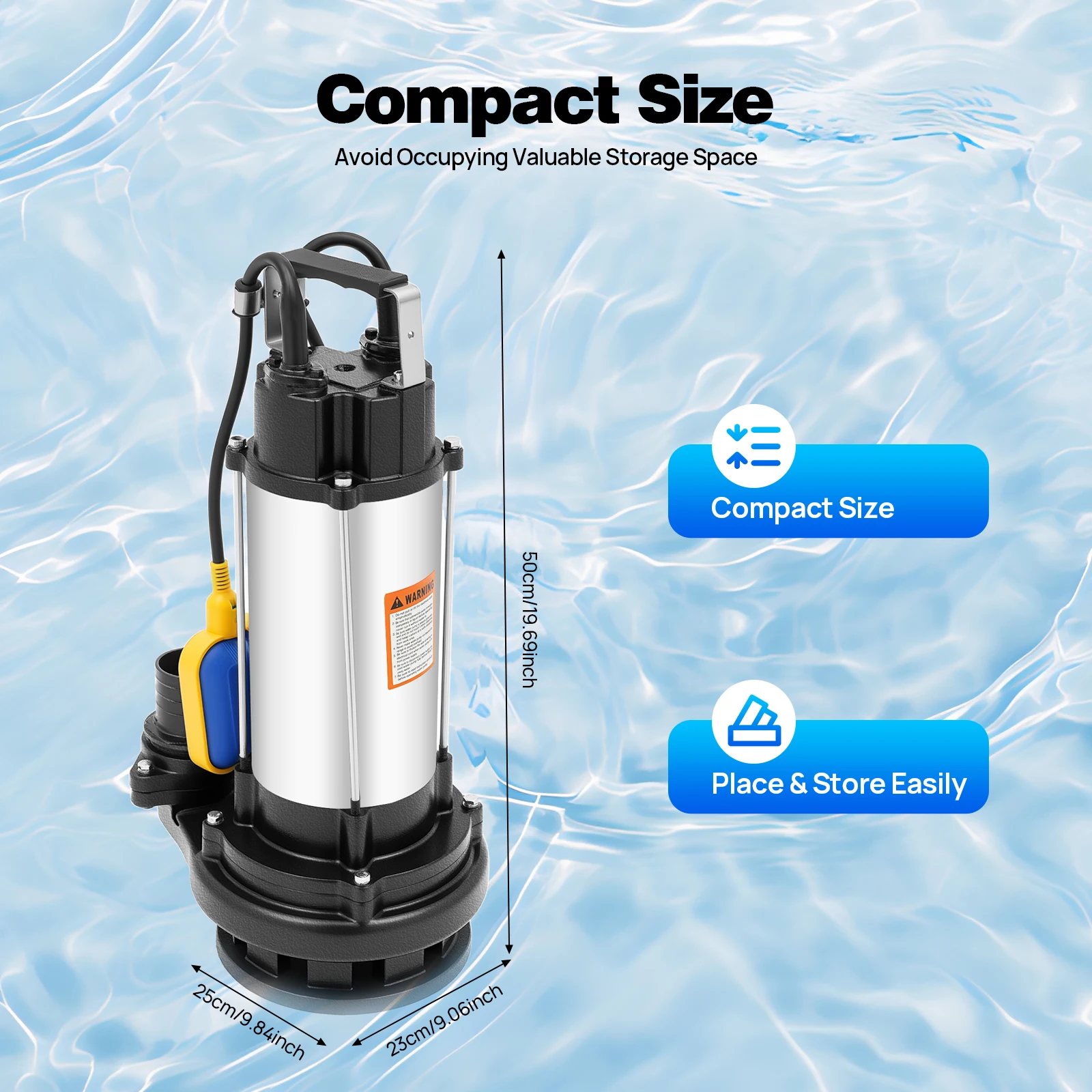 2HP Submersible Water Pump 1500W, 36000L/H Stainless Steel Sump Pump with Float Switch, Clean & Dirty Water Drainage for Swimming Pool, Farm, Industry