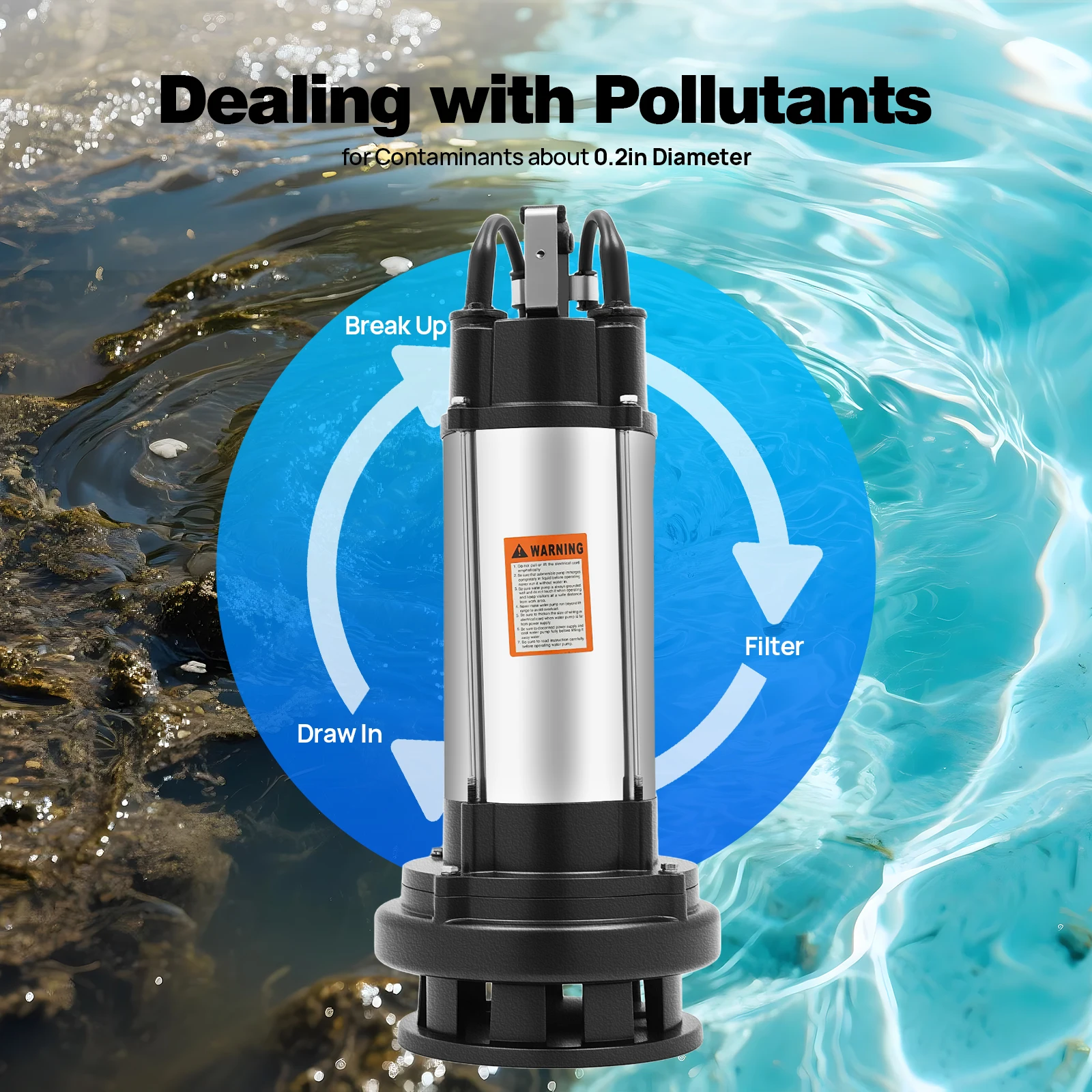 2HP Submersible Water Pump 1500W, 36000L/H Stainless Steel Sump Pump with Float Switch, Clean & Dirty Water Drainage for Swimming Pool, Farm, Industry