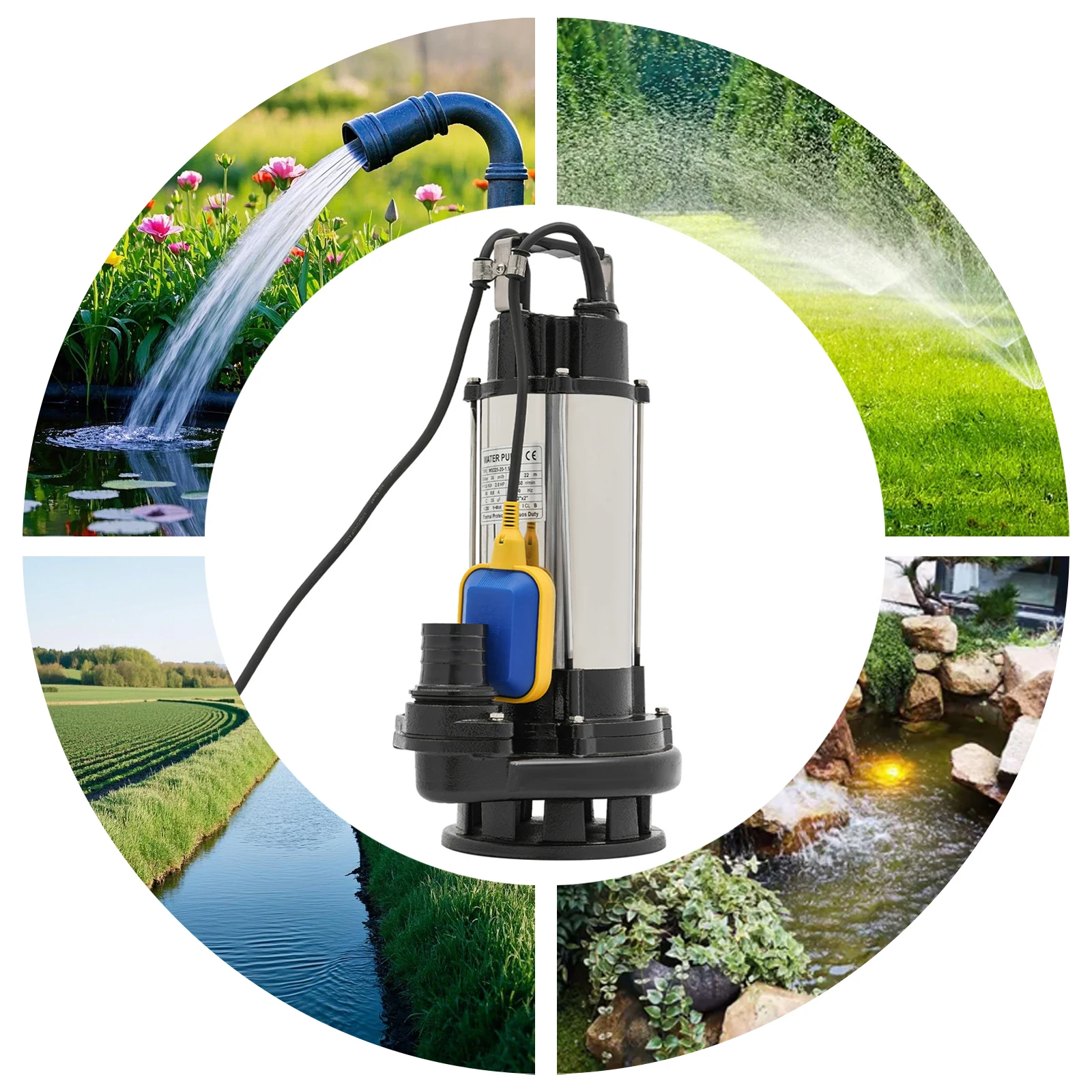 2HP Submersible Water Pump 1500W, 36000L/H Stainless Steel Sump Pump with Float Switch, Clean & Dirty Water Drainage for Swimming Pool, Farm, Industry