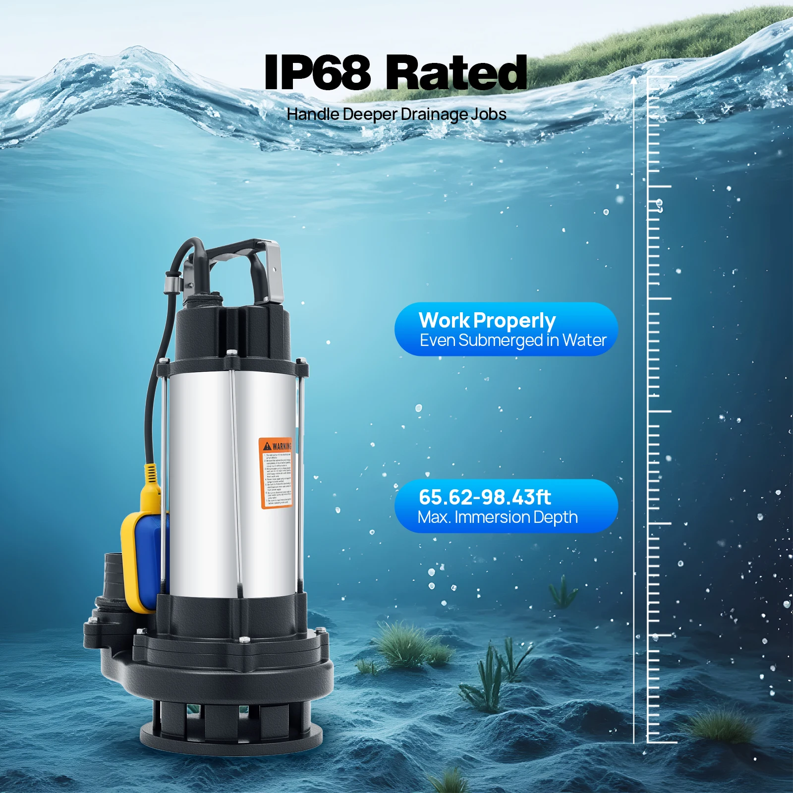 2HP Submersible Water Pump 1500W, 36000L/H Stainless Steel Sump Pump with Float Switch, Clean & Dirty Water Drainage for Swimming Pool, Farm, Industry