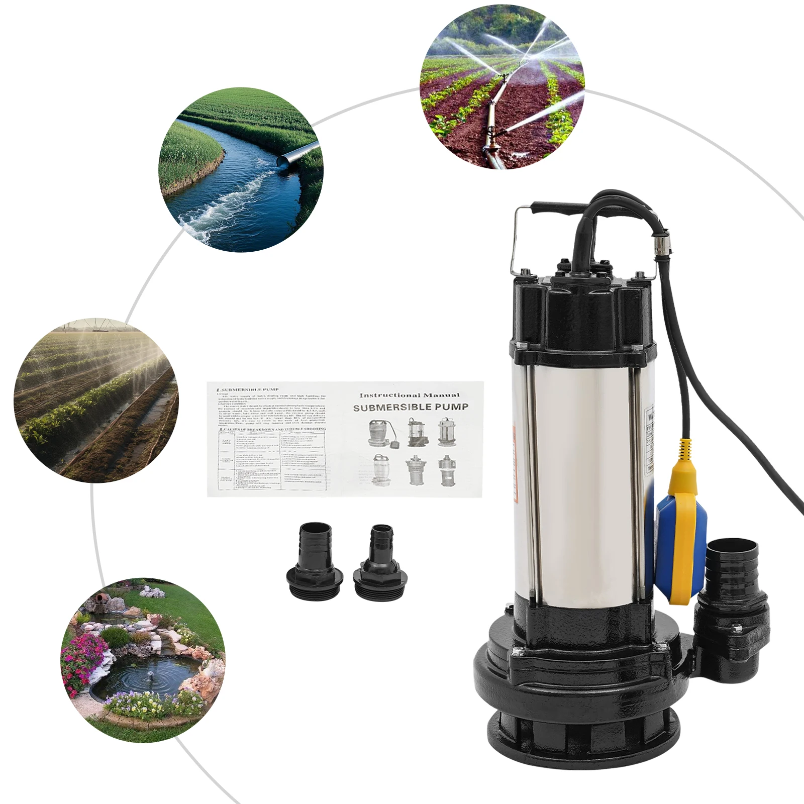 2HP Submersible Water Pump 1500W, 36000L/H Stainless Steel Sump Pump with Float Switch, Clean & Dirty Water Drainage for Swimming Pool, Farm, Industry