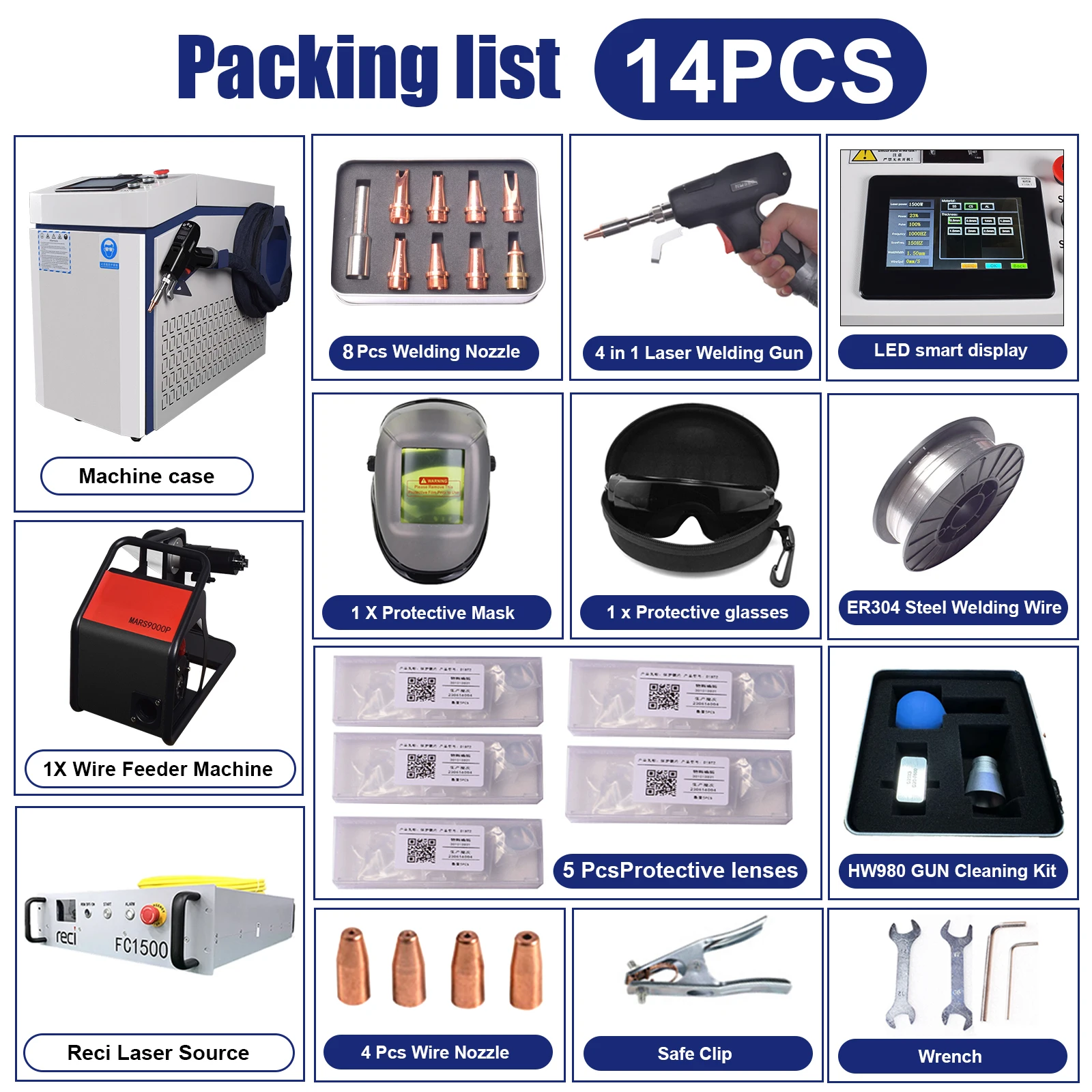 RECI 1500W 220V 4-in-1 Handheld Watercooled Laser Soldering Machine Welding Cutting Cleaning 10m Cable Welding Machine for Metal