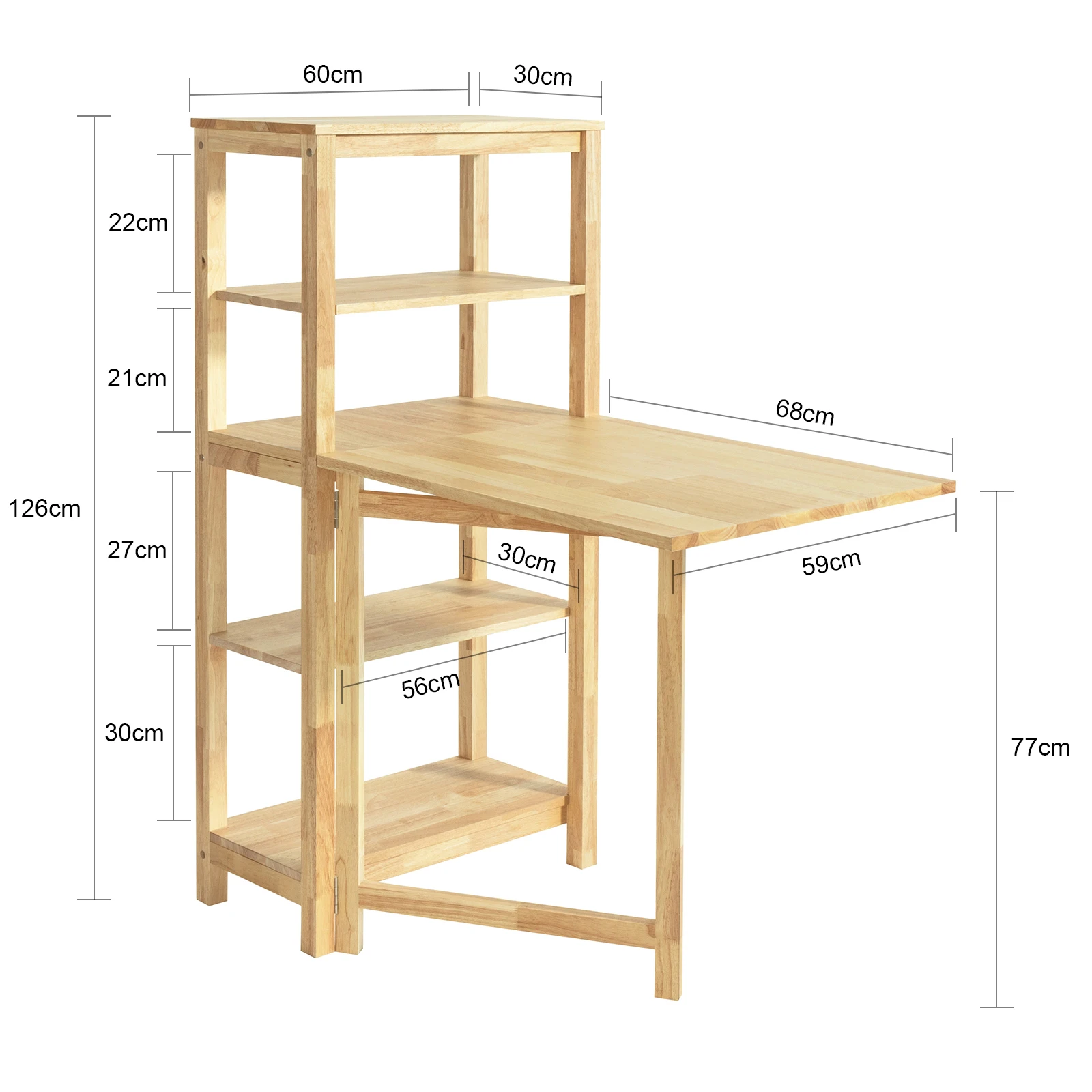 SoBuy FWT70-N folding dining room table with shelf dining table rubber wood folding table desk wooden table