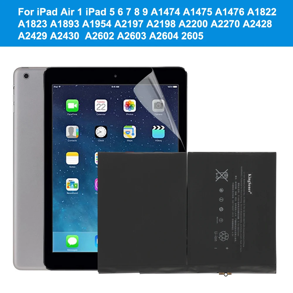 A1484 Li-Polymer Battery Replacement for iPad Air 1 5 6 7 8 9 Gen A1474 A1822 A1823 A1893 A1954 A2197 A2198 A2200 A2270 A2602 3.73V 8827mAh Free Tools