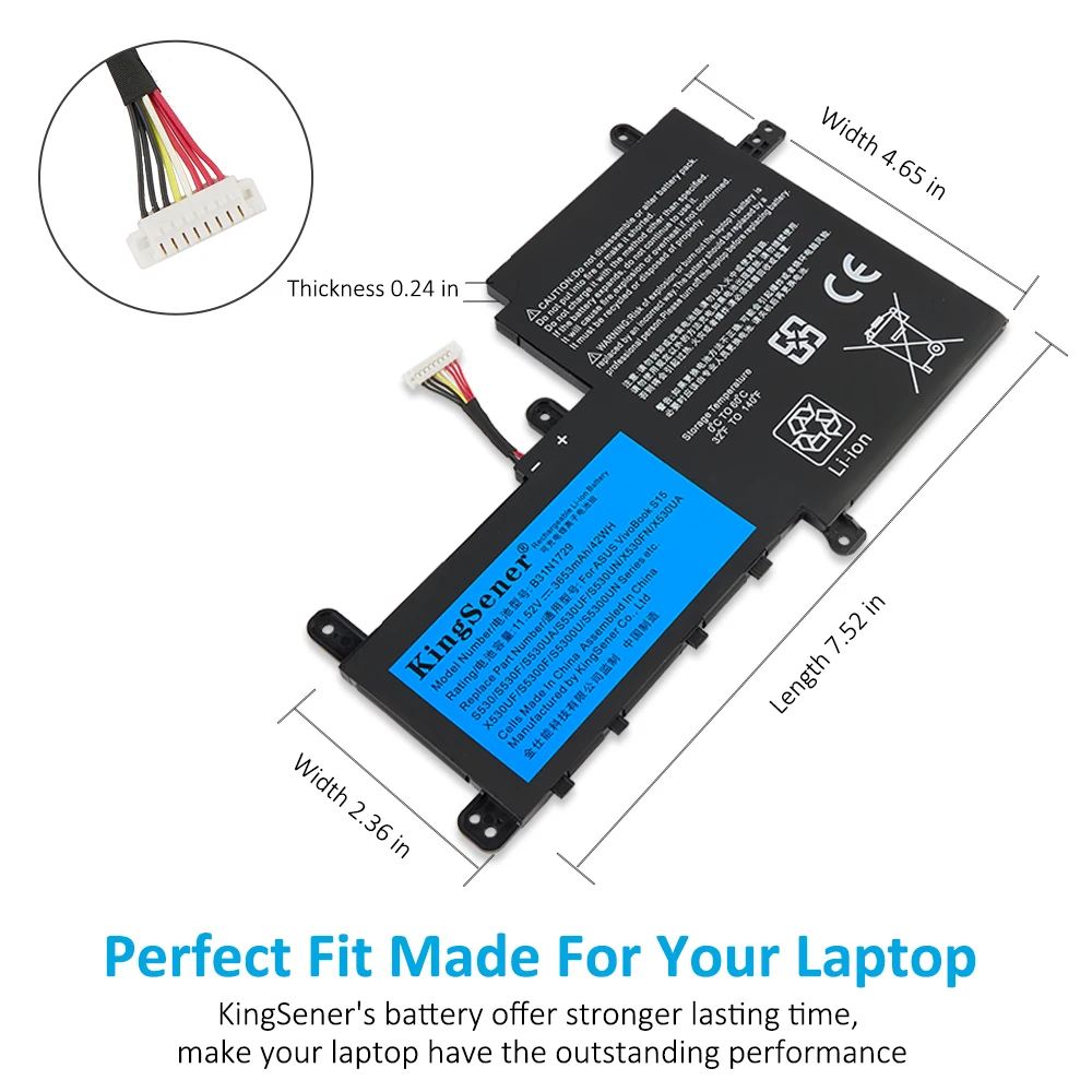 KingSener B31N1729 Laptop Battery For ASUS VivoBook S15 S530 S530F S530FA S530FN S530UA S530UF S530UN X530FN X530FN-1A S5300UN