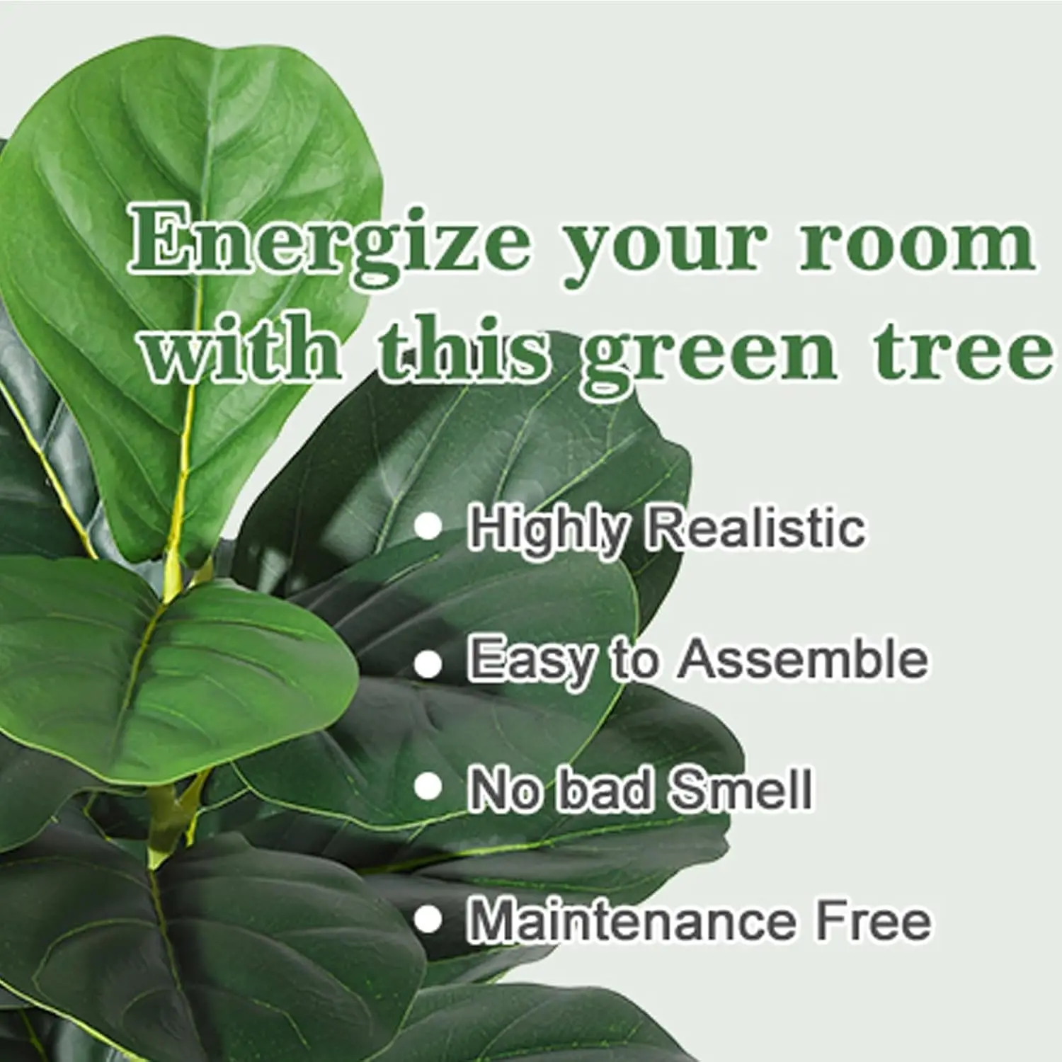 Artificial Fiddle Leaf Fig Tree Large Faux Plant Tree with Black Planter Pot Fake Potted for Indoor Outdoor Home Office Decor
