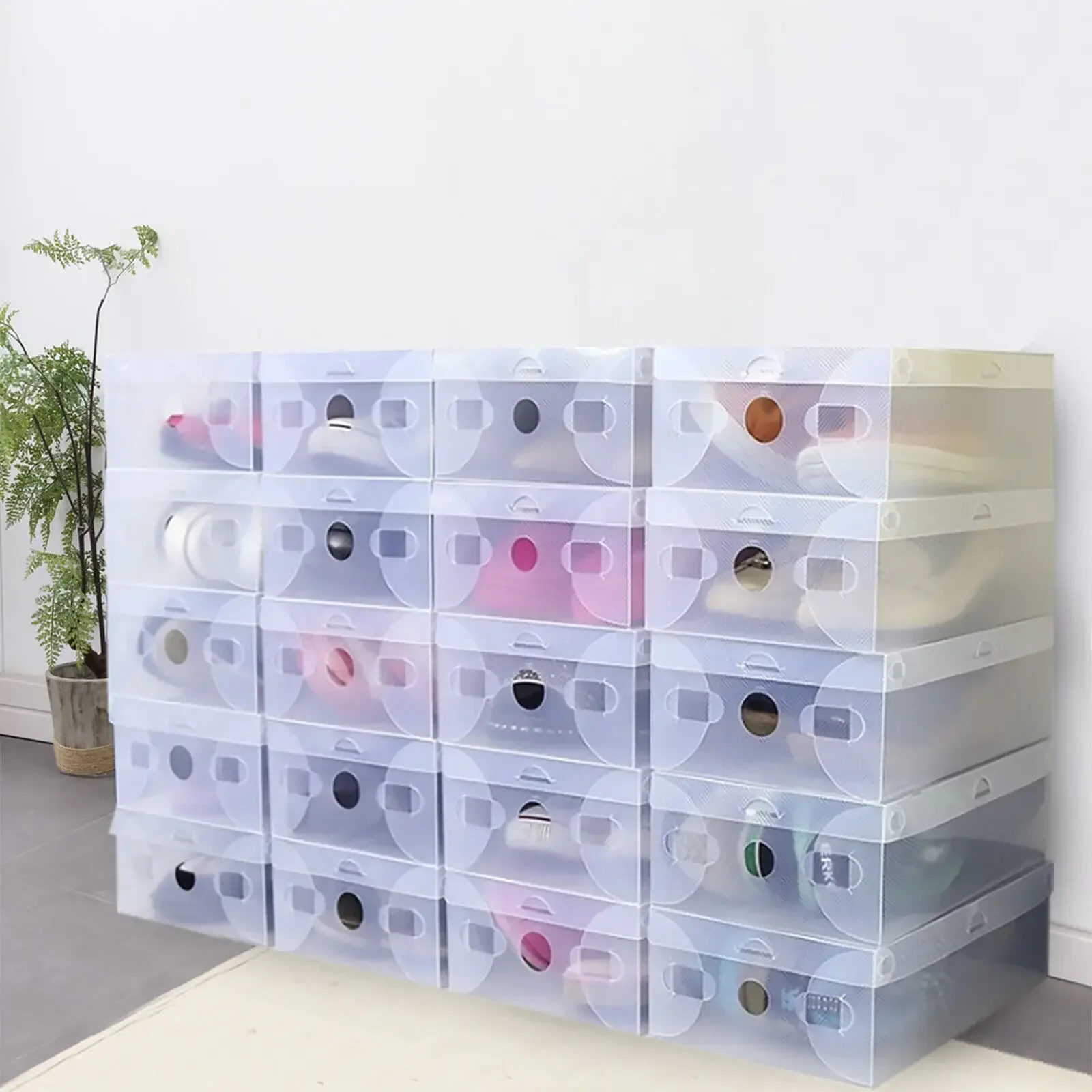 20 Pcs Shoe Box Transparent Foldable Plastic Shoe Organizer Cardboard Storage Drawer Stackable for Sneakers Heels Flat