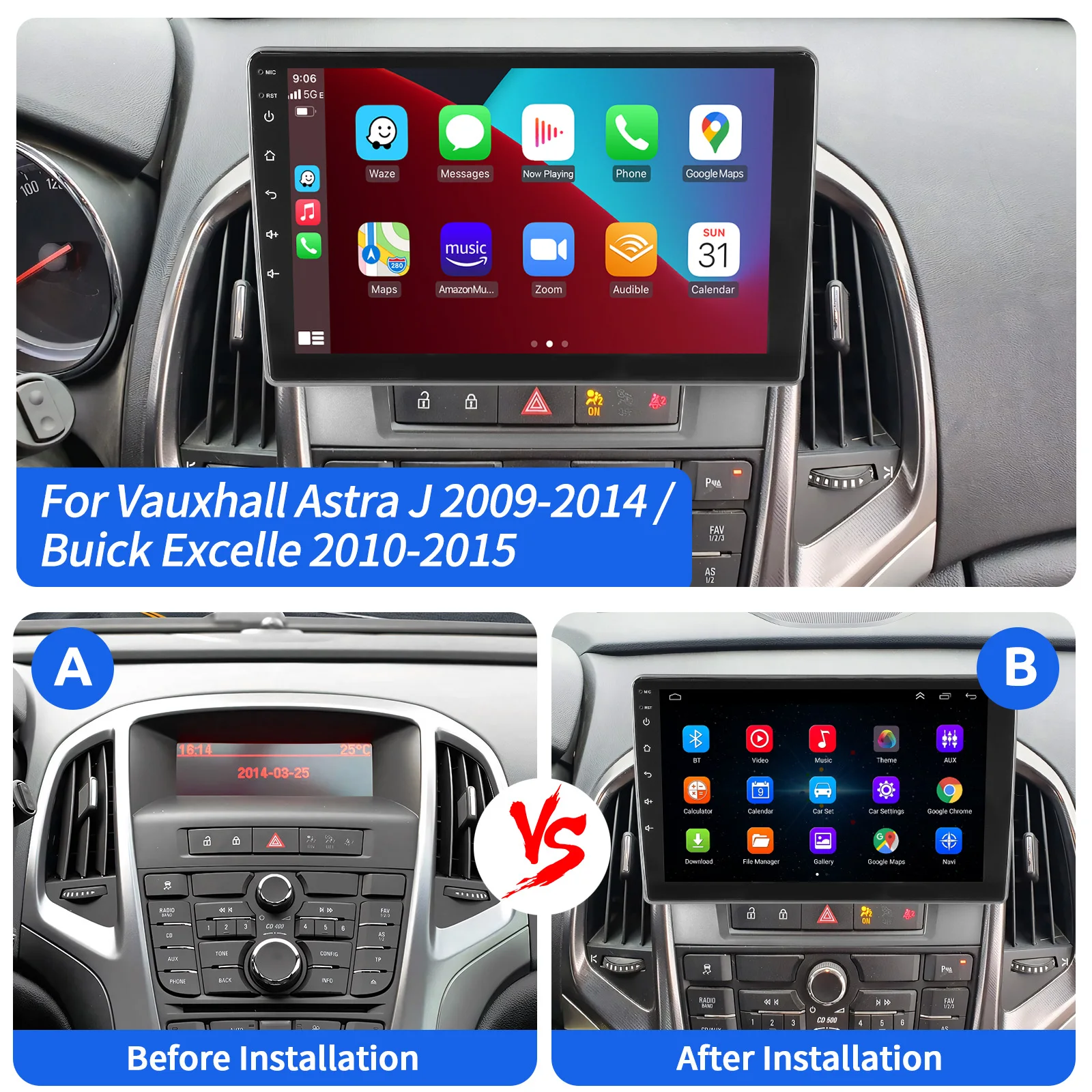 ESSGOO 9" Car Radio Android 14 For Opel Astra J 09-14 Buick Excelle Verano 10-15 Multimedia Player Navi GPS Carplay Android Auto