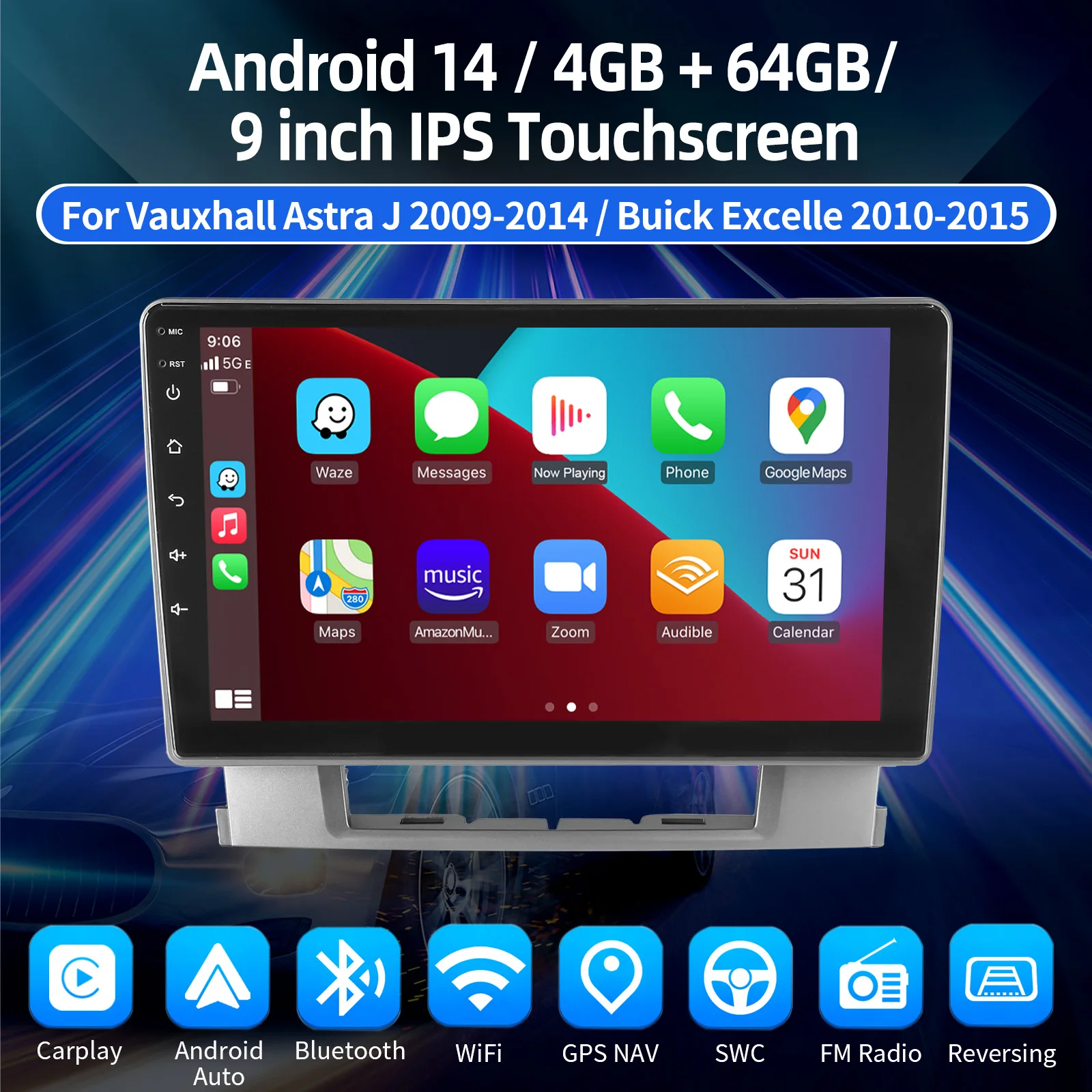 ESSGOO 9" Car Radio Android 14 For Opel Astra J 09-14 Buick Excelle Verano 10-15 Multimedia Player Navi GPS Carplay Android Auto