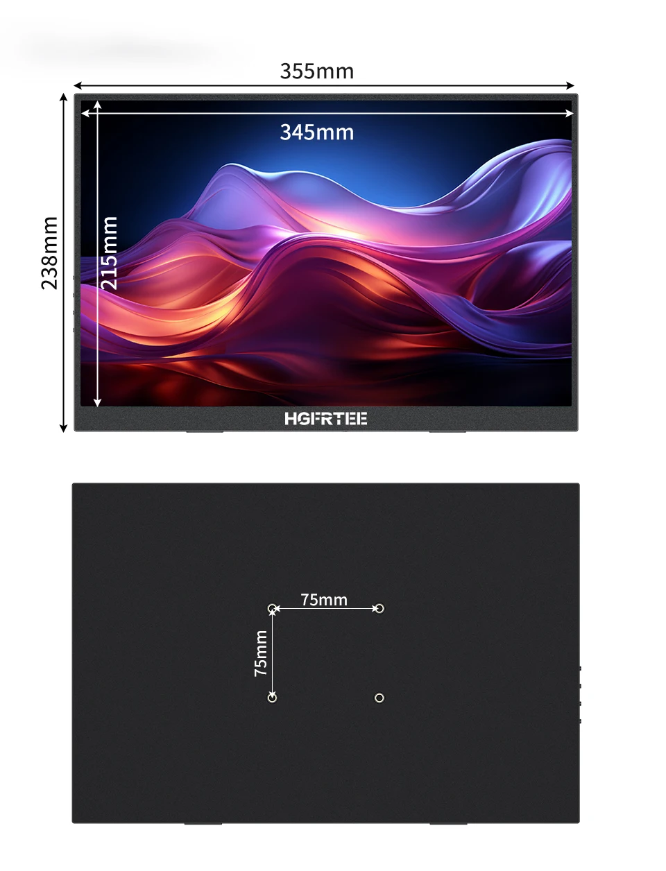 HGFRTEE 16 inch Portable Monitor 100%sRGB FHD 60HZ Laptop Monitor VESA Hole Eye Care External Second Screen for PC Phone MAC