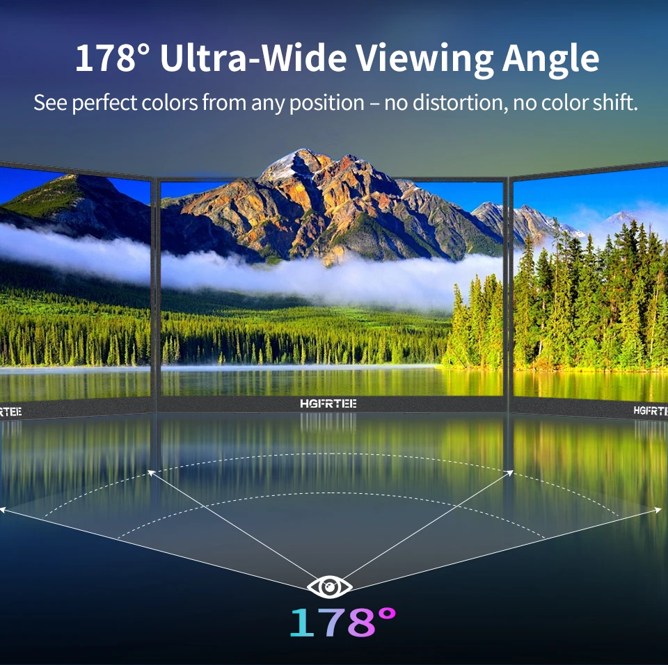 HGFRTEE 16 inch Portable Monitor 100%sRGB FHD 60HZ Laptop Monitor VESA Hole Eye Care External Second Screen for PC Phone MAC
