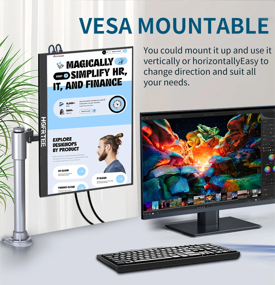HGFRTEE 16 inch Portable Monitor 100%sRGB FHD 60HZ Laptop Monitor VESA Hole Eye Care External Second Screen for PC Phone MAC