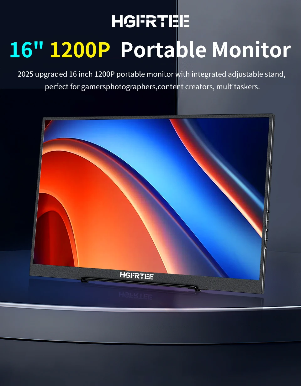 HGFRTEE 16 inch Portable Monitor 100%sRGB FHD 60HZ Laptop Monitor VESA Hole Eye Care External Second Screen for PC Phone MAC