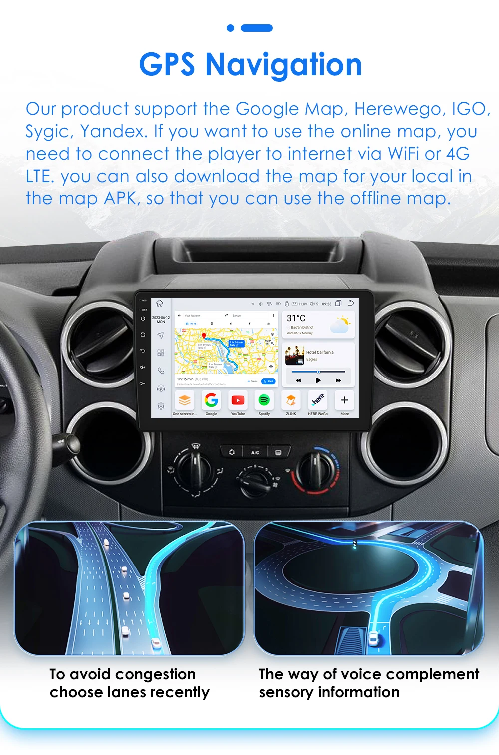 OSSURET CarPlay Android Car Radio For Citroen Berlingo B9 Peugeot Partner 2008 -2019 Car Multimedia Player GPS 2din 4G autoradio