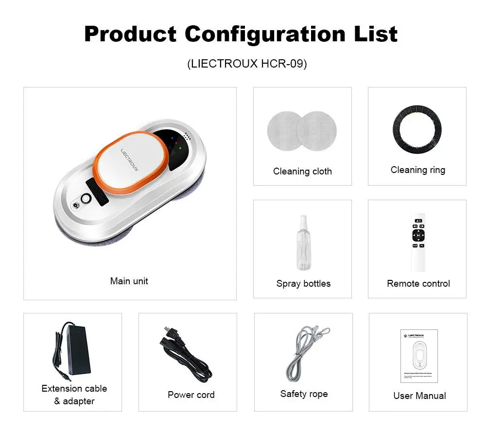 Liectroux HCR-09 Window Cleaning Robot,Robot Vacuum Cleaner for Window,Robot Window Cleaner,Electric Glass Wiper,Floor Mop Robot