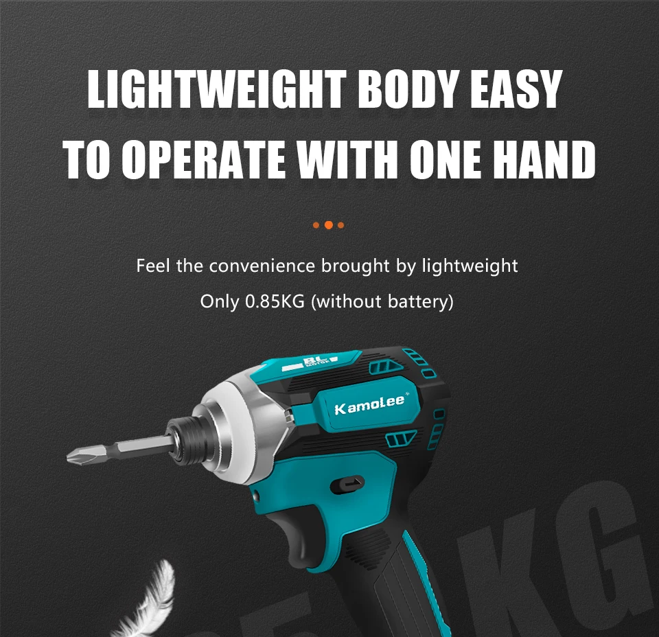 Kamolee 588Nm Cordless Electric Impact Brushless Wrench 5 Speed Screwdriver Power Tool 1/4" with 3 LED Light for Makita Battery