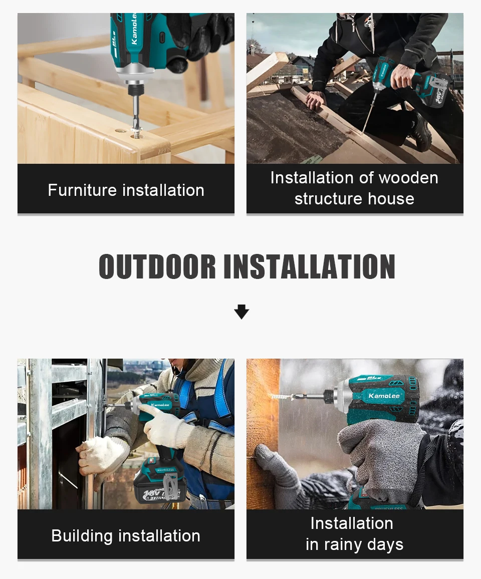 Kamolee 588Nm Cordless Electric Impact Brushless Wrench 5 Speed Screwdriver Power Tool 1/4" with 3 LED Light for Makita Battery