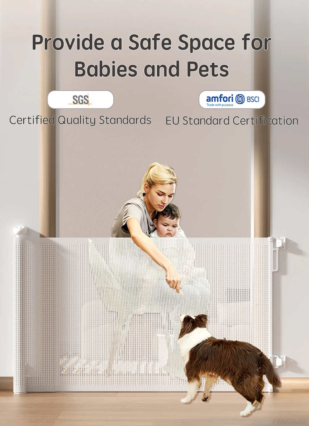 PANGDUBE Baby Flexible Mesh Door Gate Children's Safety Barrier Pet Dog Gate Barrier Children Gate for Stair Ladder
