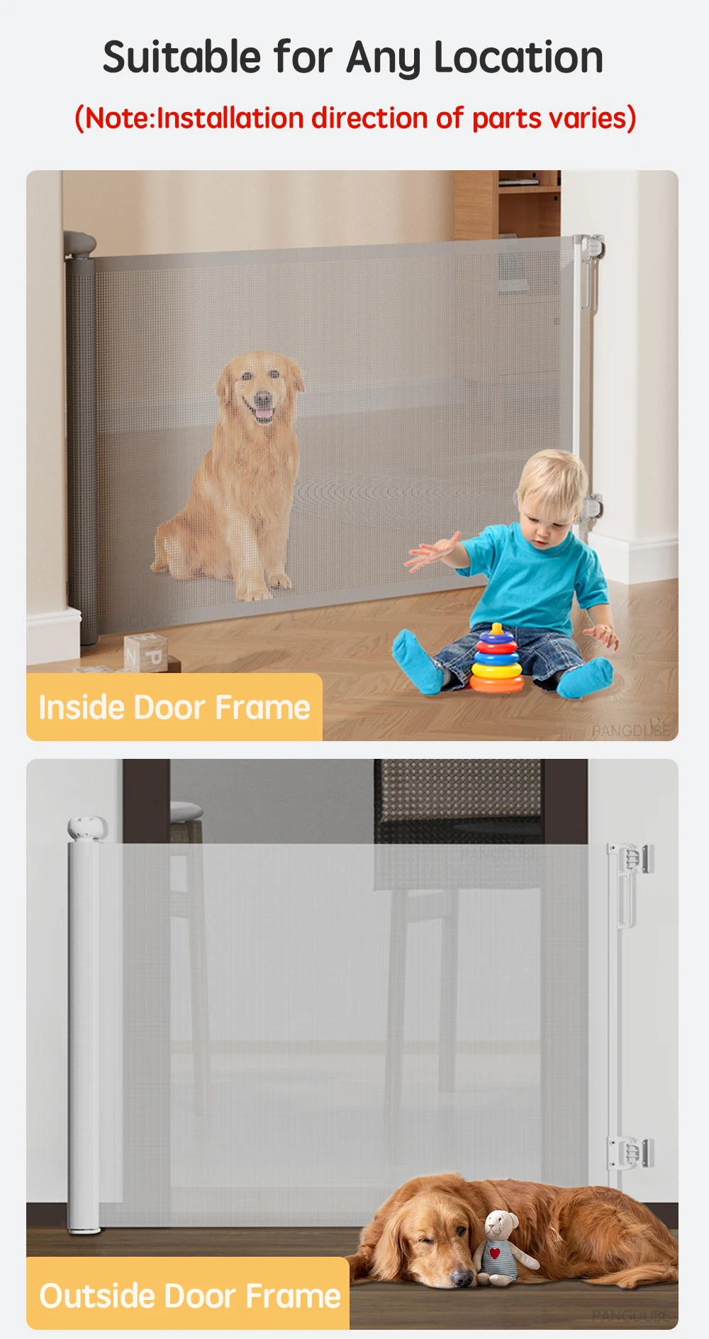 PANGDUBE Baby Flexible Mesh Door Gate Children's Safety Barrier Pet Dog Gate Barrier Children Gate for Stair Ladder