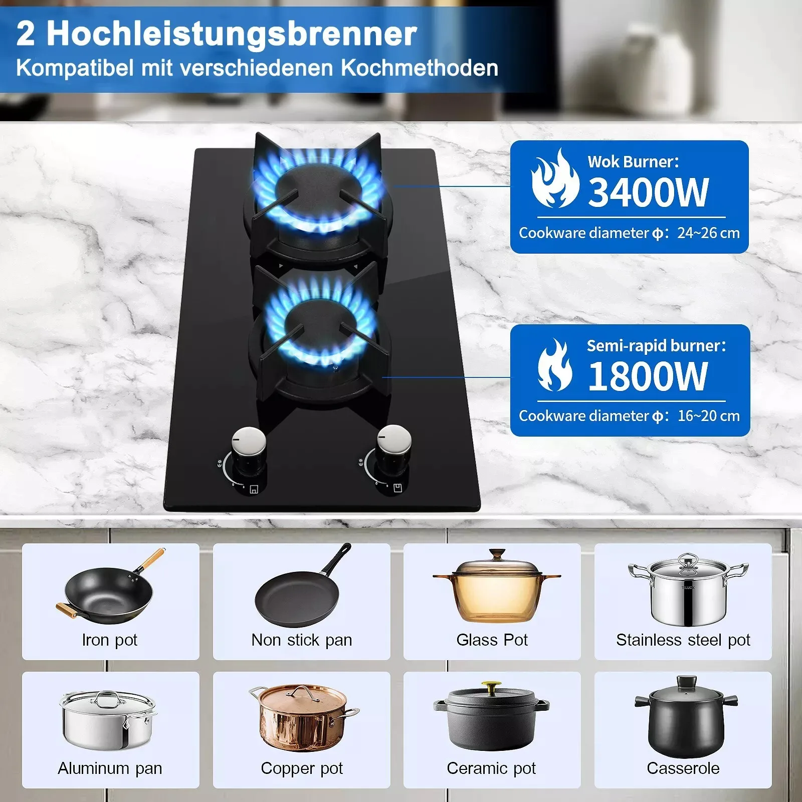 Topstrong 2 Burner Ceramic Glass Built-in Hob Natural Gas Propane Gas Hob YYEUGCT-B02