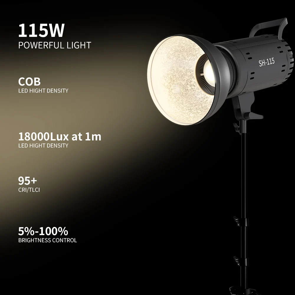 SH 115W Photography LED Video Light Daylight-Balanced Sun Lamp for Softbox Lighting Portrait Flash Studio Tik Tok Youtube Live