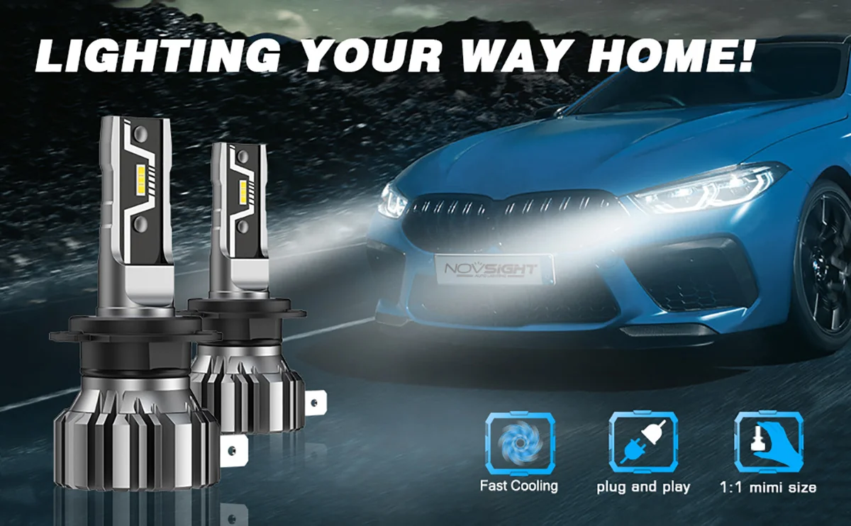 NOVSIGHT N57 H7 Super Bright Lamps H4 H11 H8 H9 H1 9005 HB3 9006 HB4 880 881 Mini Size 50W 10000LM Headlamp 6500K White Fog Lamp