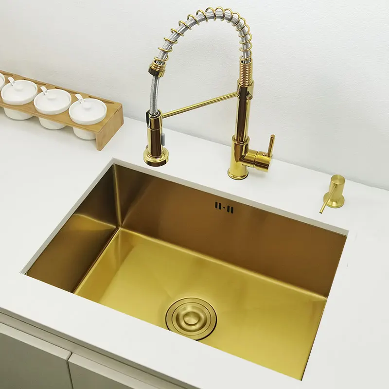 Gold Kitchen Sink 304 Stainless Steel sinks Above Counter or Undermount Installation Single small Bar Golden Washing Basin