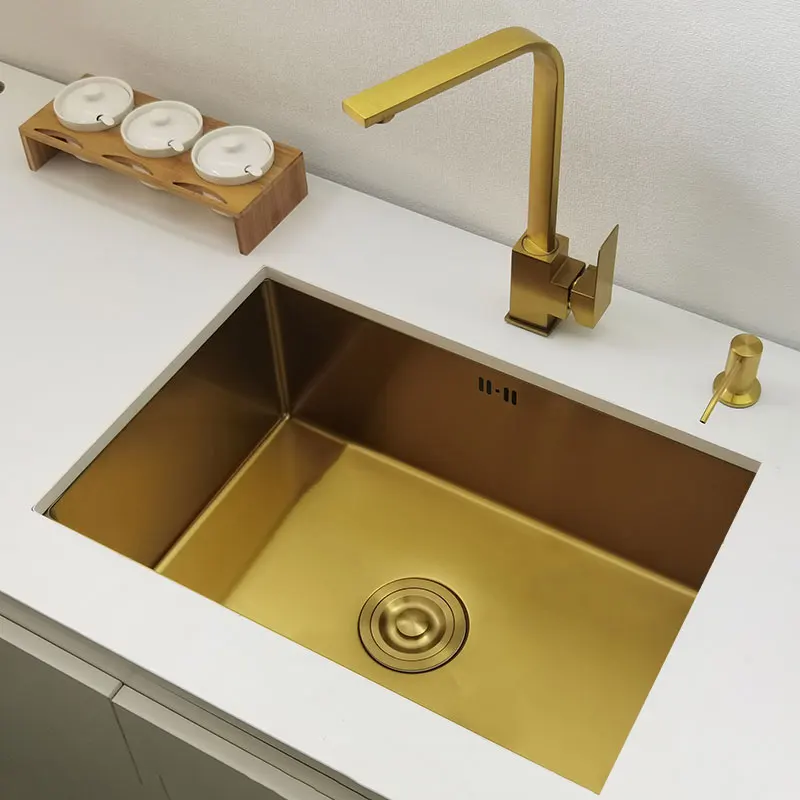 Gold Kitchen Sink 304 Stainless Steel sinks Above Counter or Undermount Installation Single small Bar Golden Washing Basin
