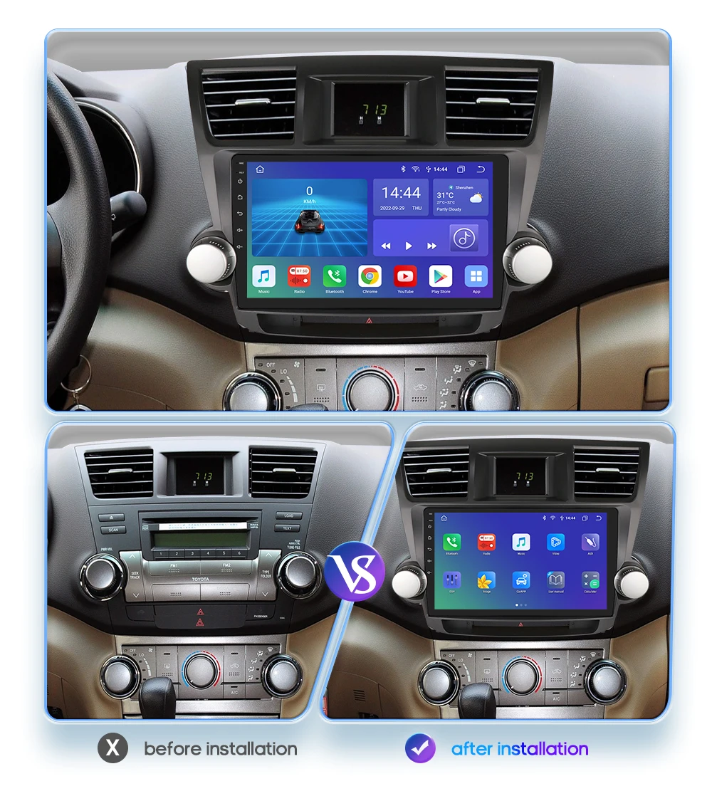 Wireless CarPlay Android Auto Car Radio For Toyota Highlander 2007-2013 Car Multimedia Player GPS Wifi 4G 2din autoradio RDS