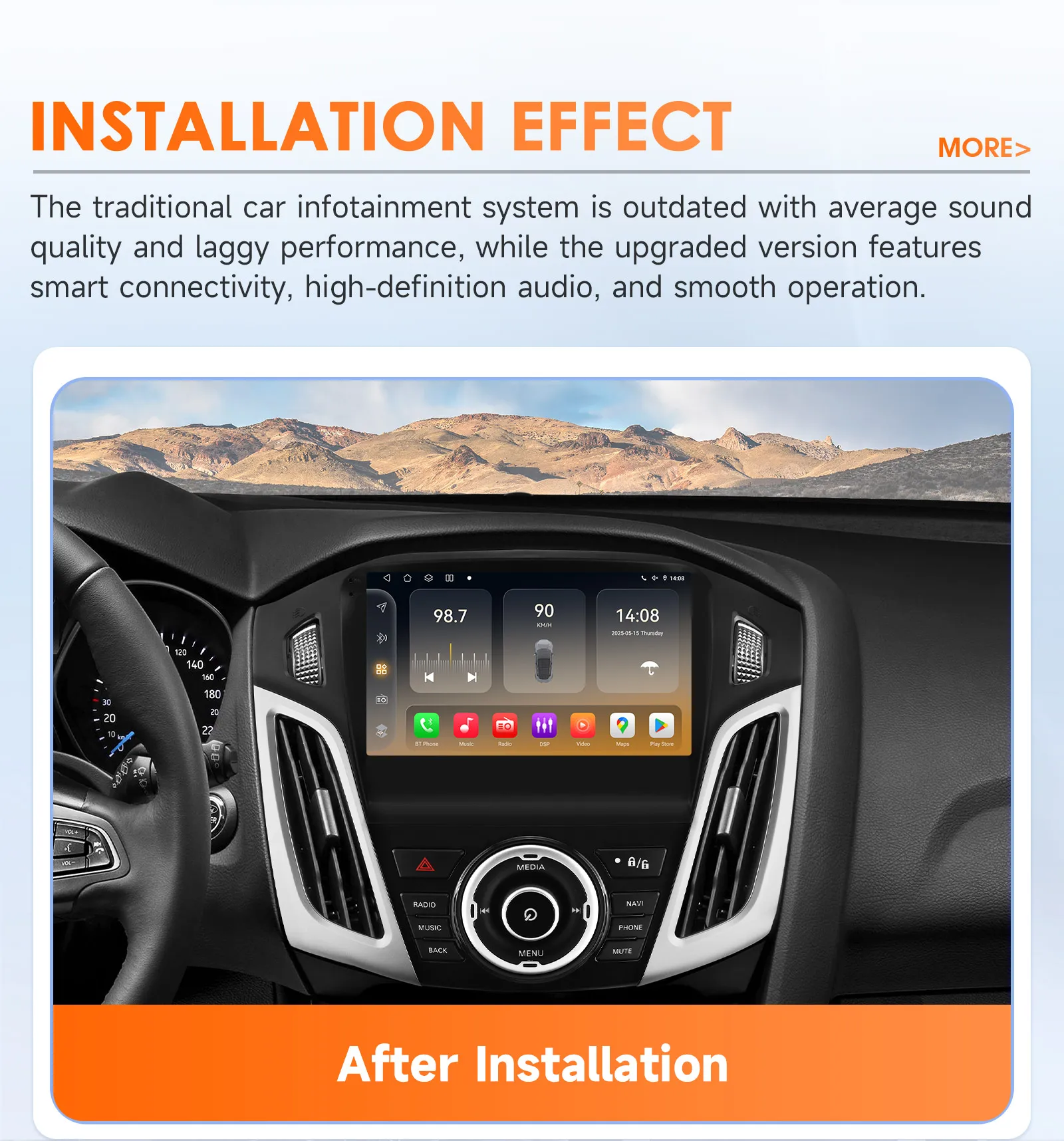 Hizpo 9inch 2Din CarPlay Android Auto Car Radio for Ford Focus 3 MK3 2011 - 2017 Snapdragon6115 GPS Navigation RDS DSP 4G BT SWC 360°CAM