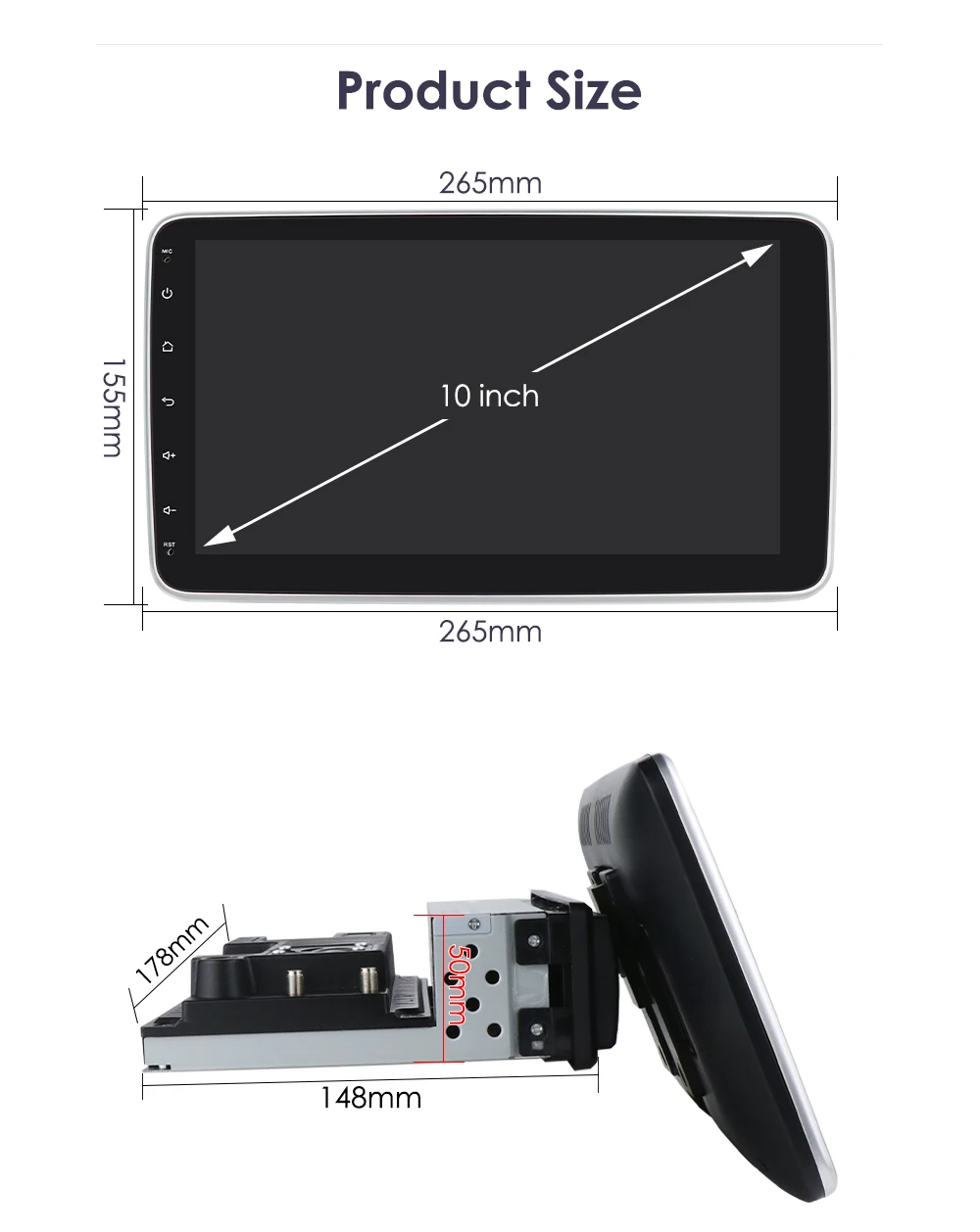 10.1" HIZPO 1Din Universal Android Auto Car Radio 360° Rotatable Screen Multimedia Headunit 4G CarPlay RDS DSP GPS Navi