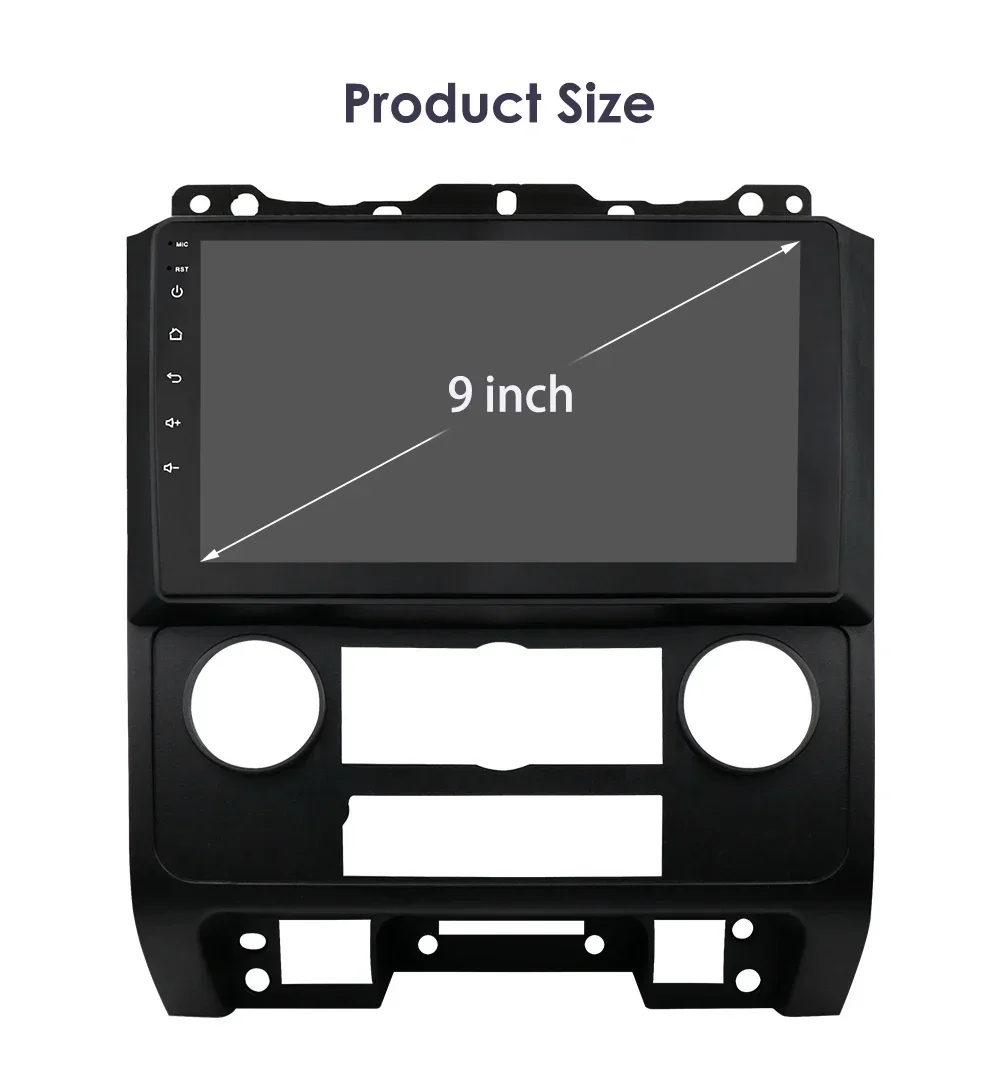HIZPO 2Din 9inch Android Auto Car Radio for Ford Escape 2007 - 2012 Multimedia Navigation GPS 4G BT CarPlay RDS DSP SWC WiFi