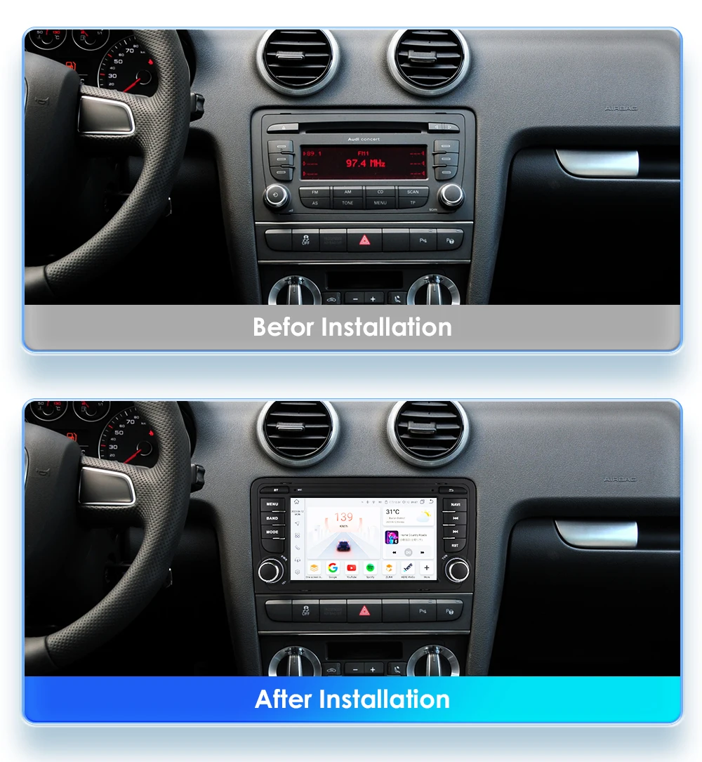 Hizpo Android 13 Auto Radio for Audi A3 8P 2003-2011 S3 RS3 Sportback Carplay Car Multimedia RDS GPS No 2din Autoradio 8+128G BT