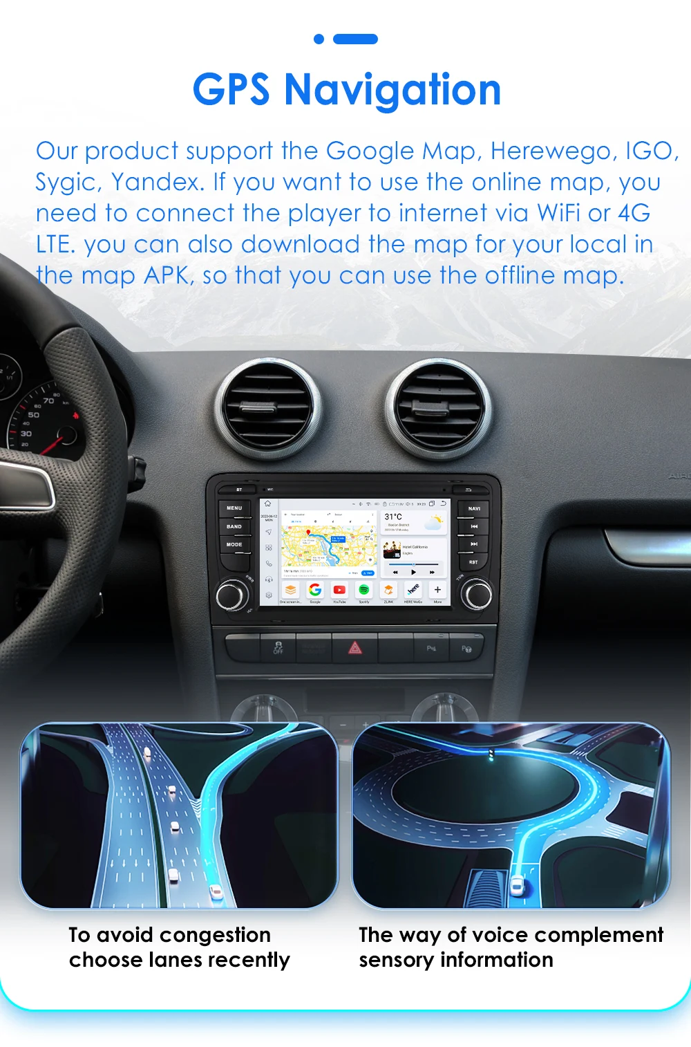 Hizpo Android 13 Auto Radio for Audi A3 8P 2003-2011 S3 RS3 Sportback Carplay Car Multimedia RDS GPS No 2din Autoradio 8+128G BT