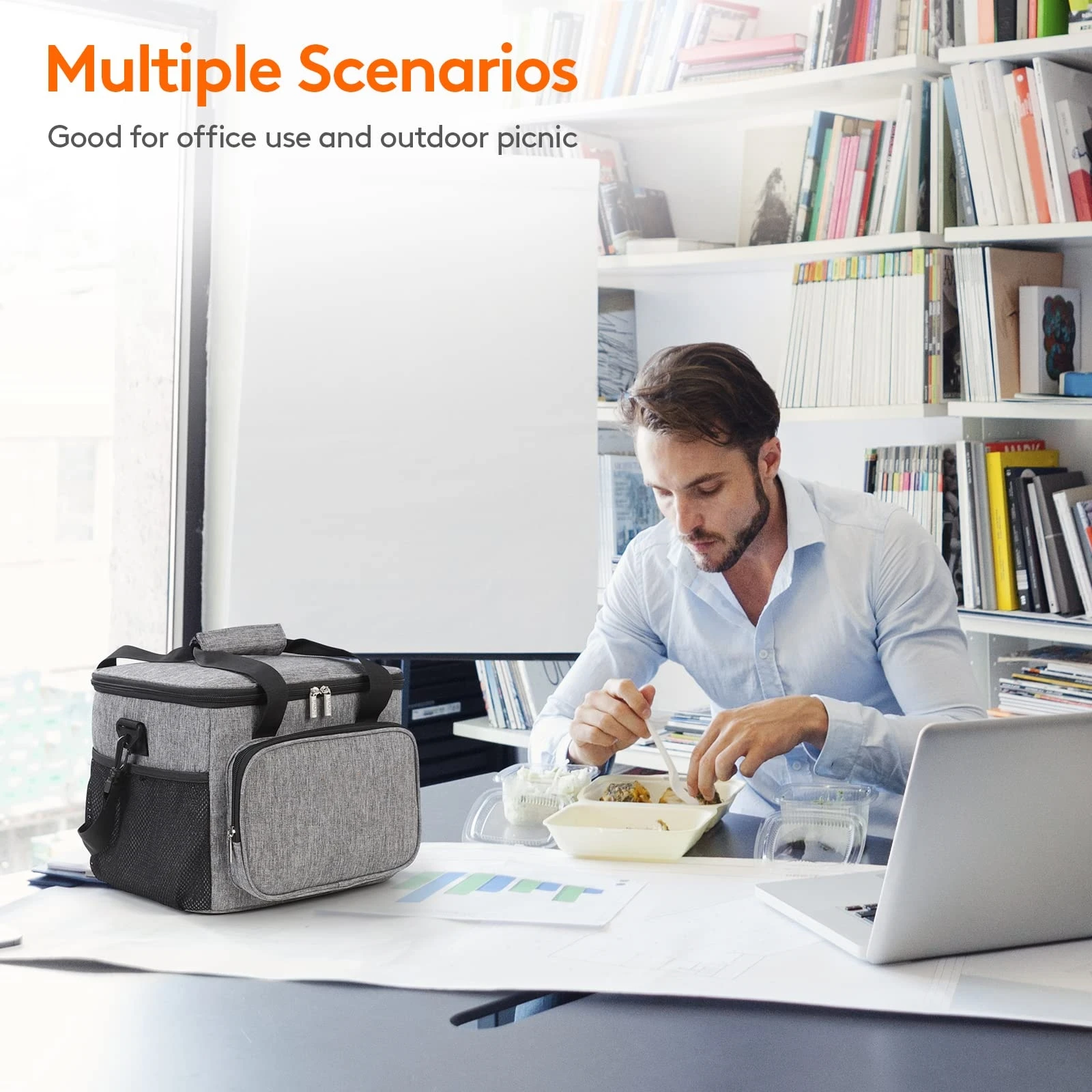 1pc Grey Oxford Cloth Lunch Bag With High Capacity, Handheld & Shoulder Straps Portable Large Capacity Waterproof Leakproof
