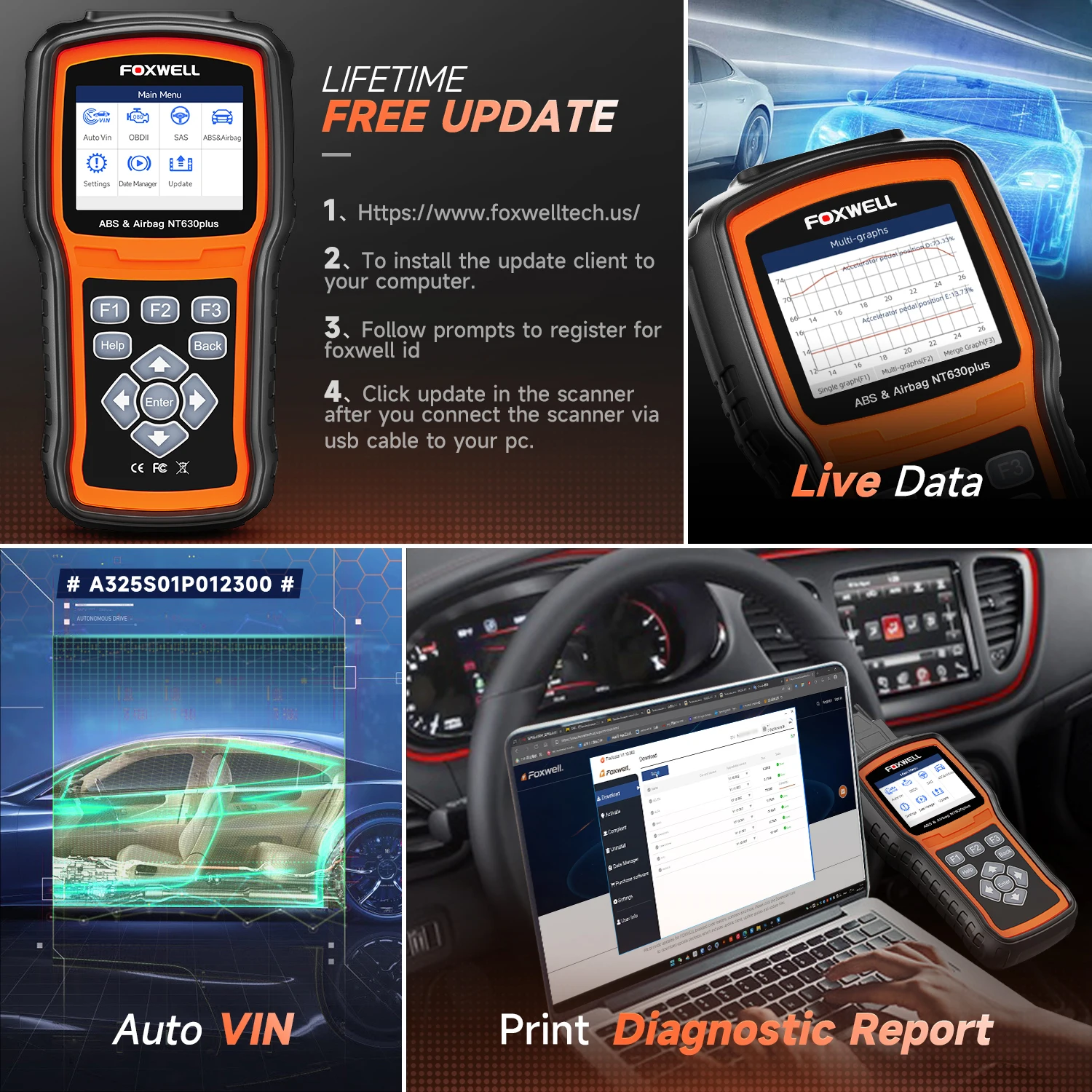 FOXWELL NT630 Plus OBD2 Diagnostic Tool Bidirectional Scanner Car ABS SAS SRS EPB OIL Reset Engine Check ODB Automotive Scanner