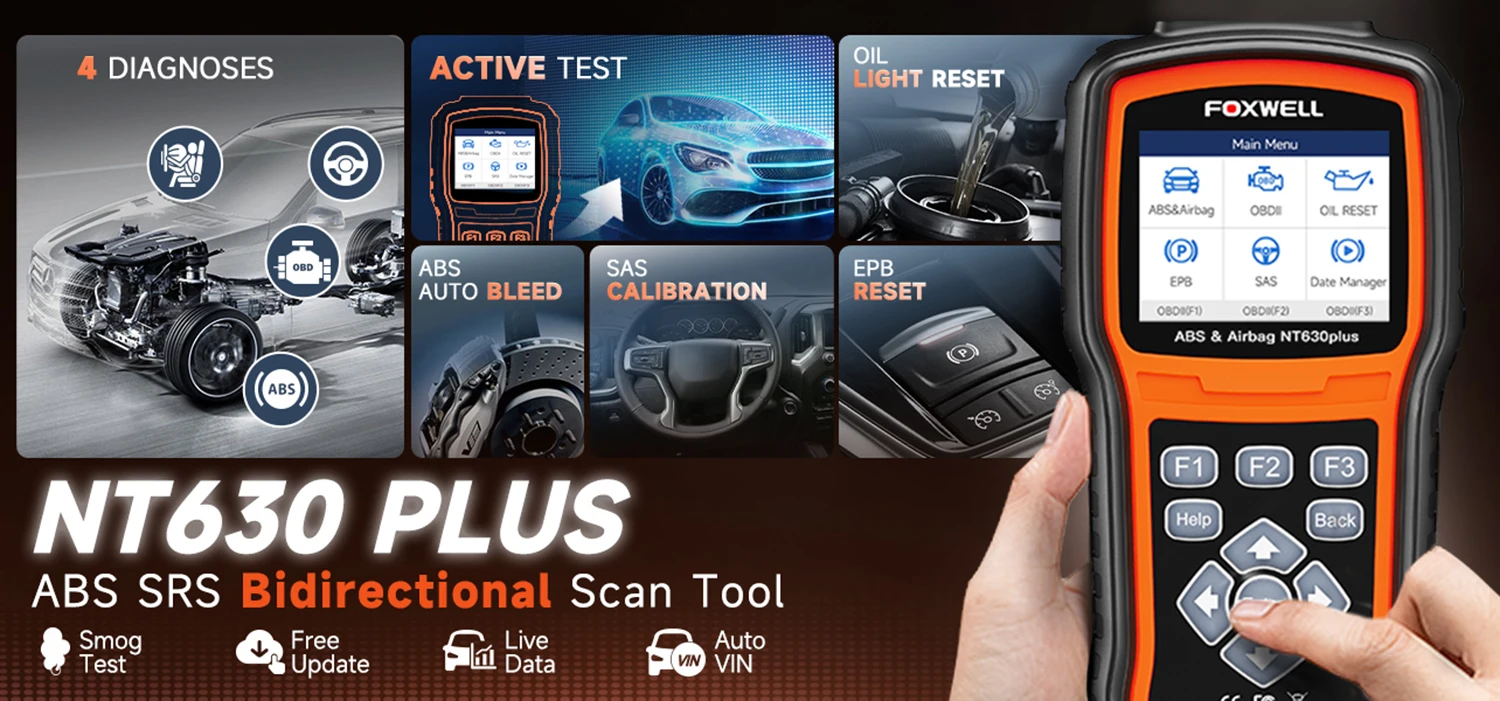 FOXWELL NT630 Plus OBD2 Diagnostic Tool Bidirectional Scanner Car ABS SAS SRS EPB OIL Reset Engine Check ODB Automotive Scanner