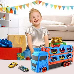 VATOS Transport Truck, 6pcs Racing Cars for 3 4 5 6 Year Old Boys, Portable, Best Gift for Kids.