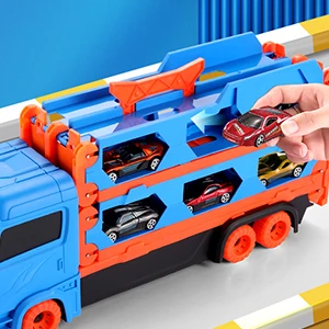 VATOS Transport Truck, 6pcs Racing Cars for 3 4 5 6 Year Old Boys, Portable, Best Gift for Kids.