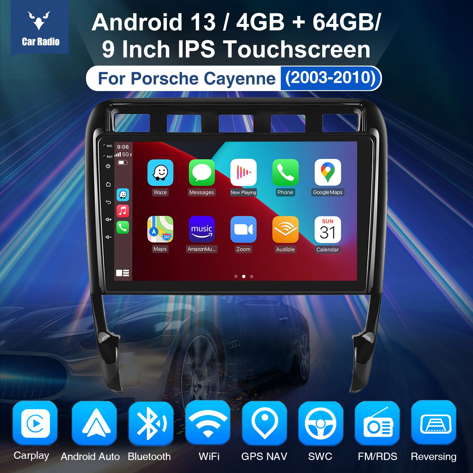 ESSGOO 9Inch Touch Screen For Porsche Cayenne 9PA 2002-2010 8 Core 4+64GB Android 13 Car Radio CarPlay GPS Navigation WiFi FM BT