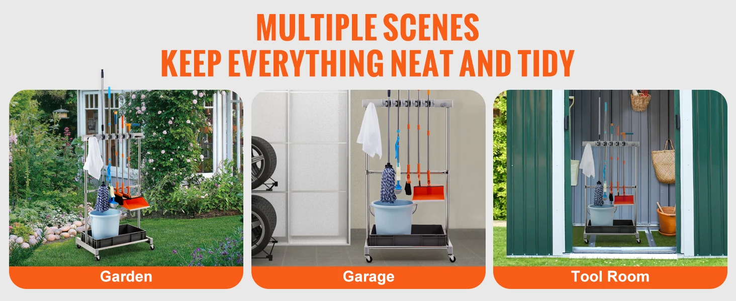 SucceBuy Garden Tool Organizer Yard Tool Tower Rack 10 Slots with Hook & Wheels Broom Storage for Garage Outdoor Organization
