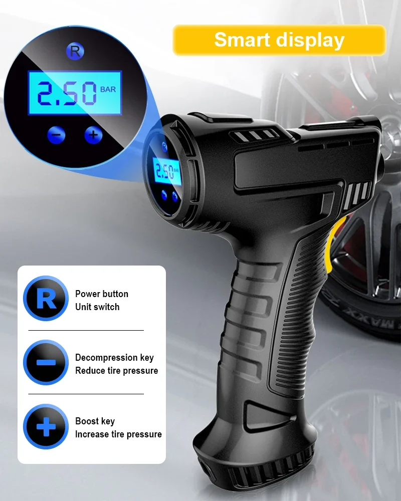 120W Wireless/Wired Handheld Air Compressor Inflatable Pump Portable Air Pump Tire Inflator Digital for Car Bicycle Balls