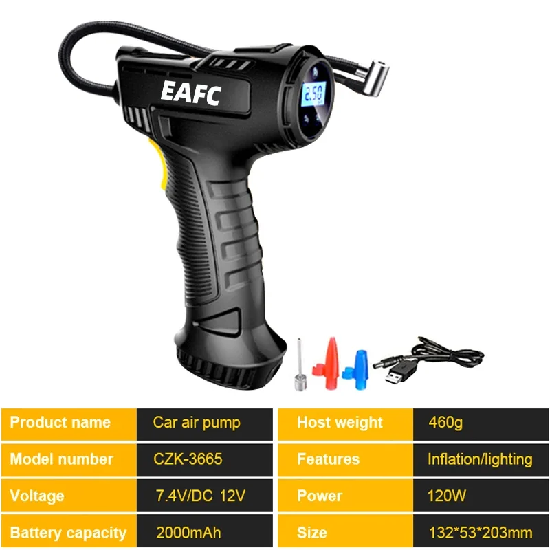 120W Wireless/Wired Handheld Air Compressor Inflatable Pump Portable Air Pump Tire Inflator Digital for Car Bicycle Balls