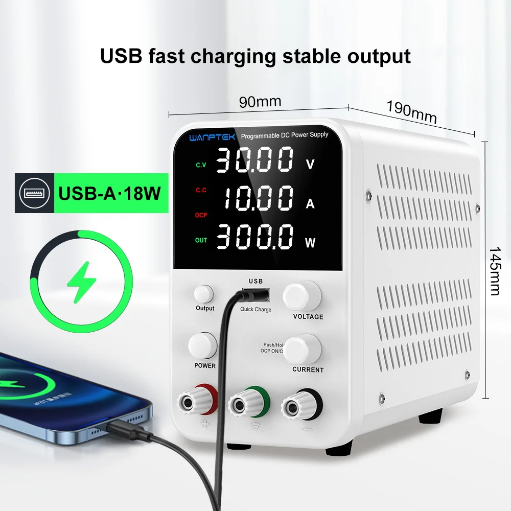 Wanptek Laboratory Power Supply 30V 5A 30V 10A 60V 5A 120V 3A Encoder Adjustment with USB Fast Charging Lab DC Power Supply