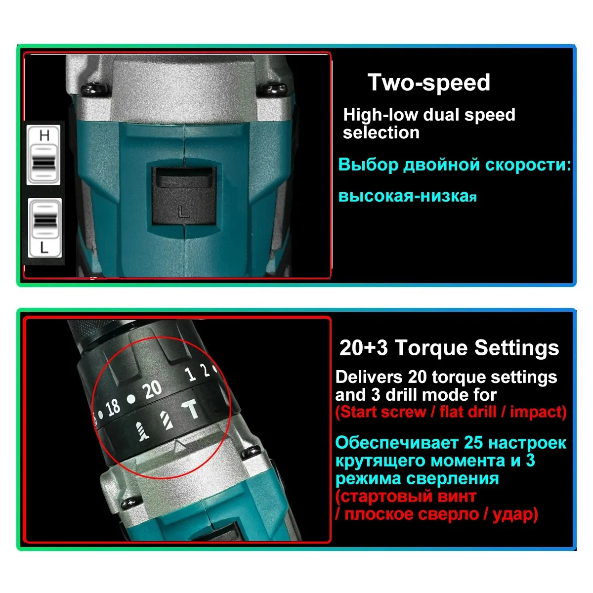 Drillpro 21V 13MM Brushless Electric Impact Drill 20+3 Torque Screwdriver Hammer Drill Power Tools With 2 Battery