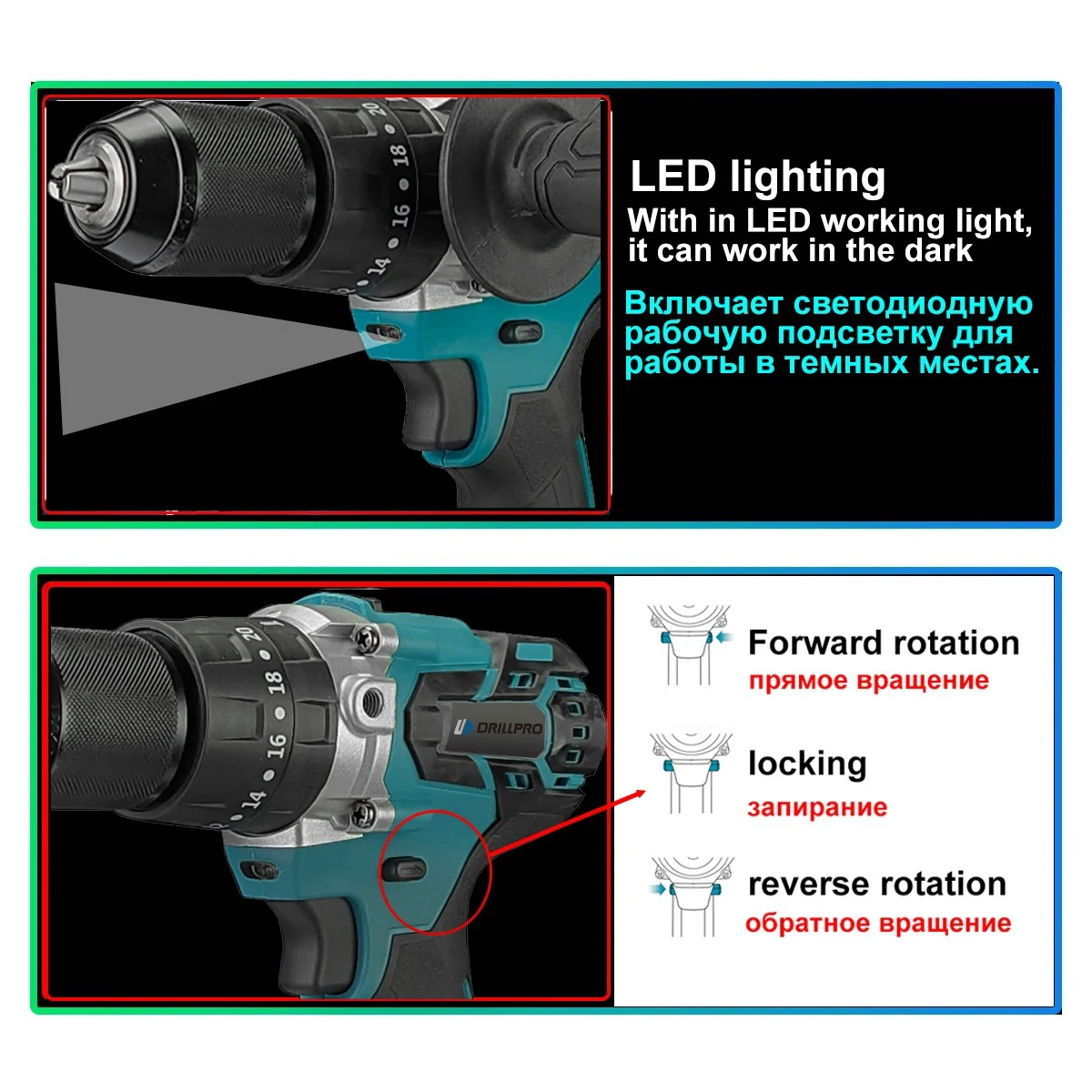 Drillpro 21V 13MM Brushless Electric Impact Drill 20+3 Torque Screwdriver Hammer Drill Power Tools With 2 Battery
